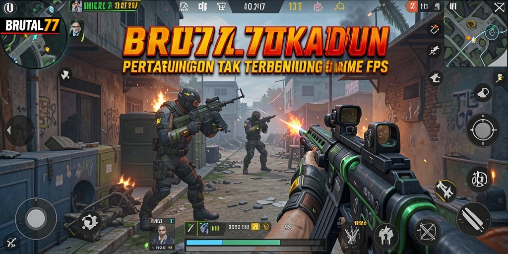 Tangkapan layar gameplay BRUTAL77 yang menampilkan adrenalin tinggi di medan perang.