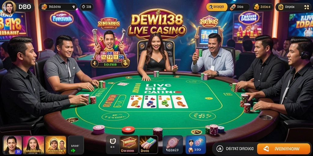 Screenshot utama DEWI138 menampilkan gameplay Live Casino yang mendebarkan.