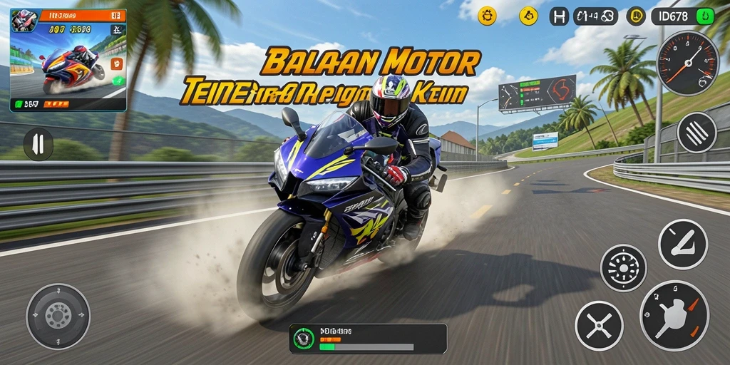 Tampilan menarik dari gameplay balapan motor yang mendebarkan.
