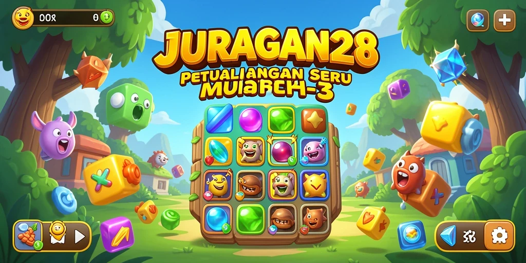 Tampilan menarik dari gameplay Match-3 JURAGAN28 yang penuh warna.