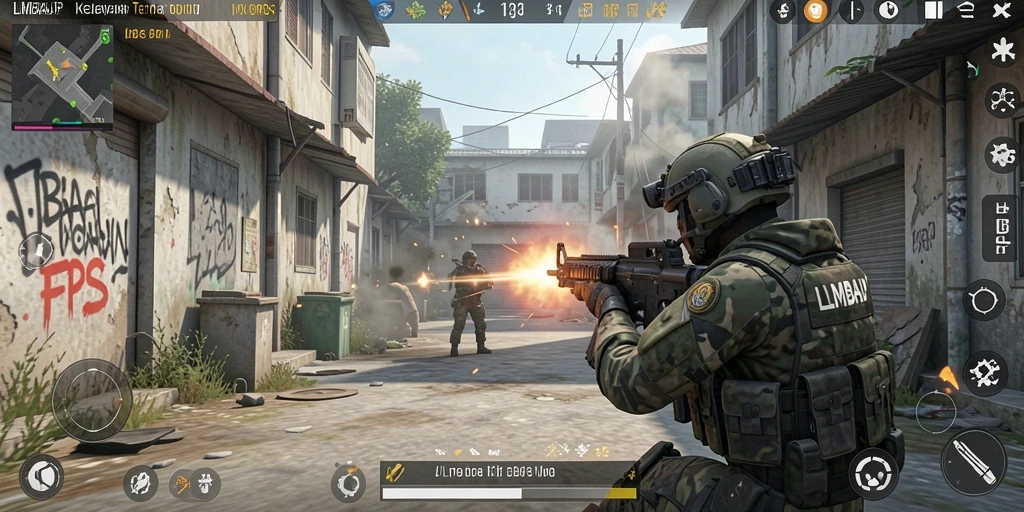 Tampilan intens pertempuran dalam game FPS LMBAJP.
