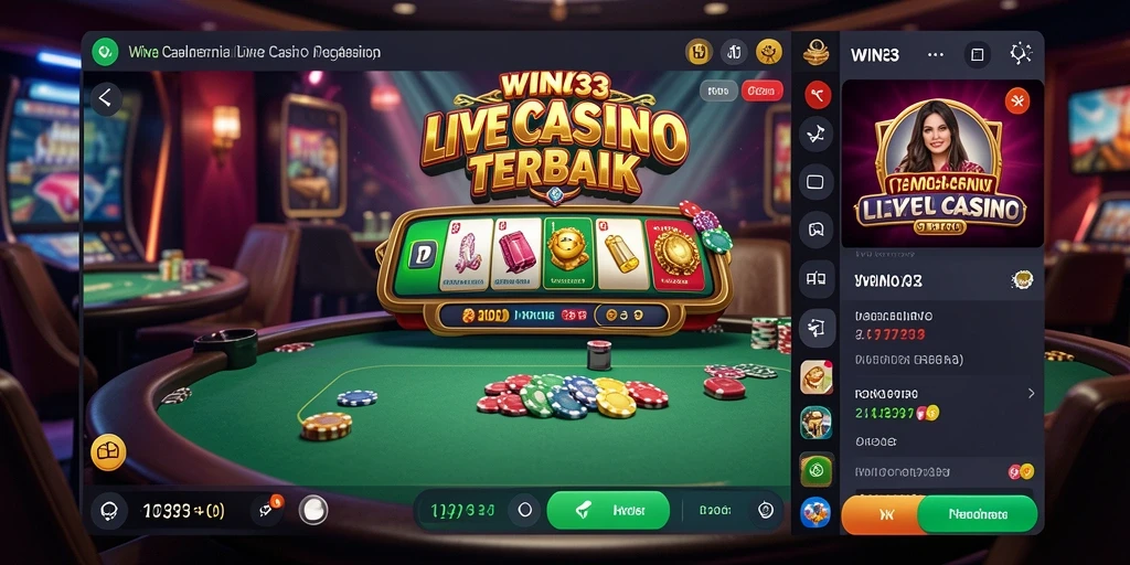 Screenshot utama WIN33 menampilkan dealer langsung dan permainan kasino yang penuh aksi.